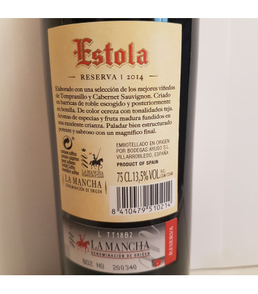VINO TINTO ESTOLA RESERVA 2018